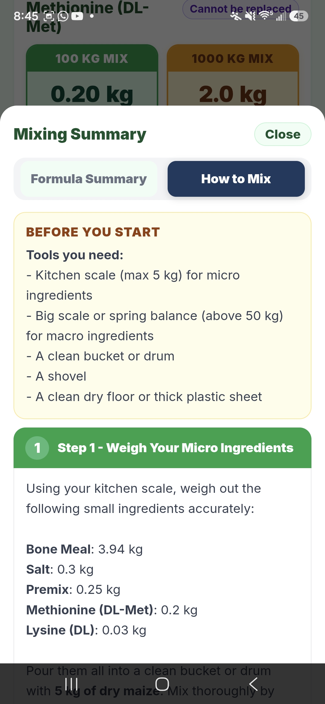 FeedCel mixing guide with step by step instructions